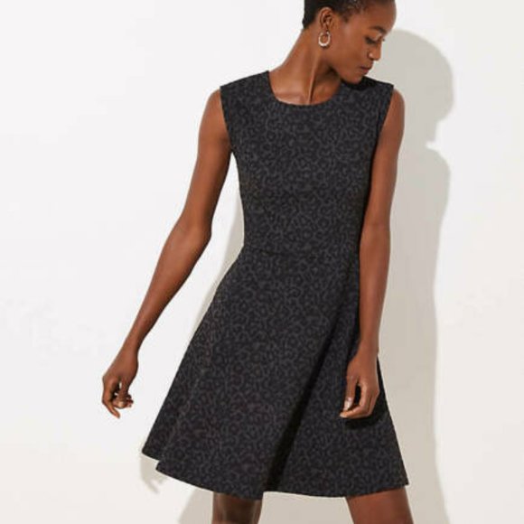 NWT LOFT Leopard Jacquard Animal Print Flare Dress - Picture 1 of 8